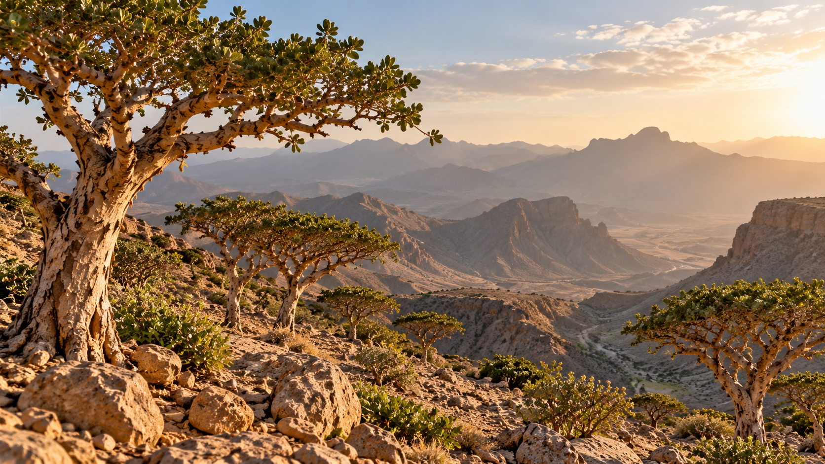 Frankincense trees and natural landscape